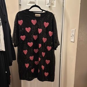 Black Sequin Cardigan with Pink Hearts